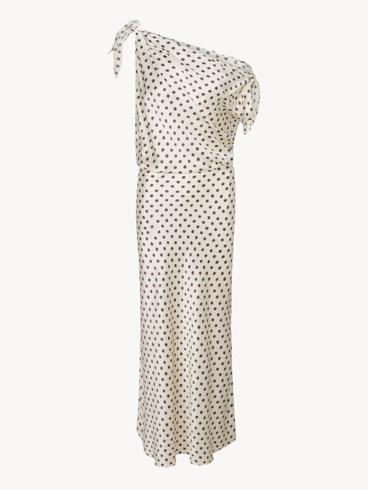 Asymmetrical Draped Tie‑Shoulder Maxi Dress