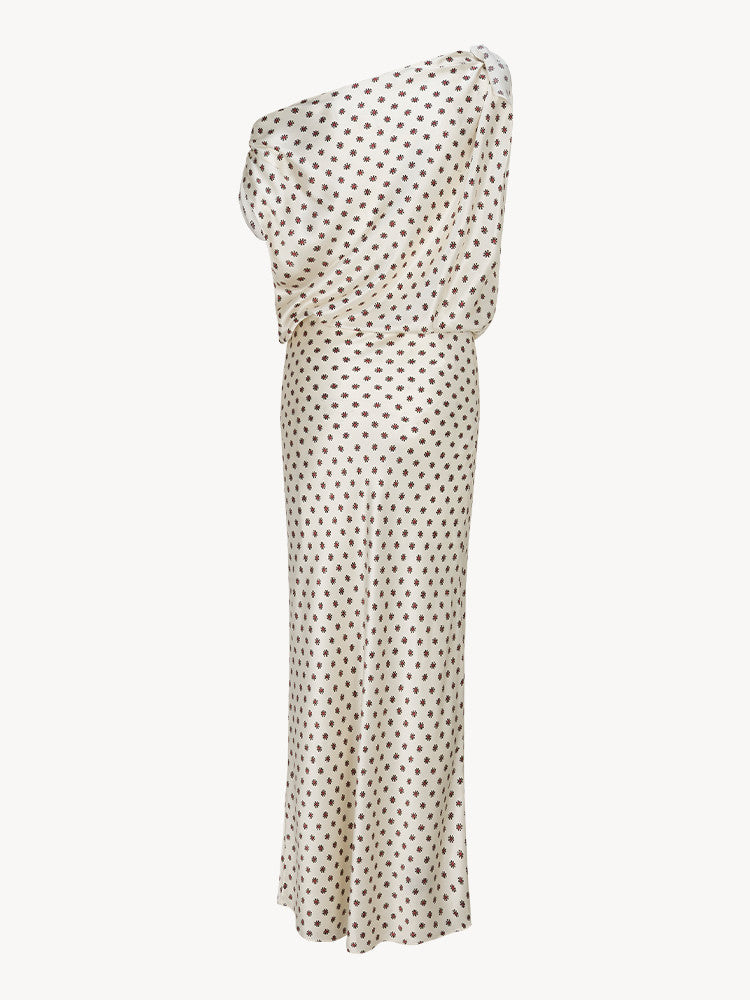 Asymmetrical Draped Tie‑Shoulder Maxi Dress