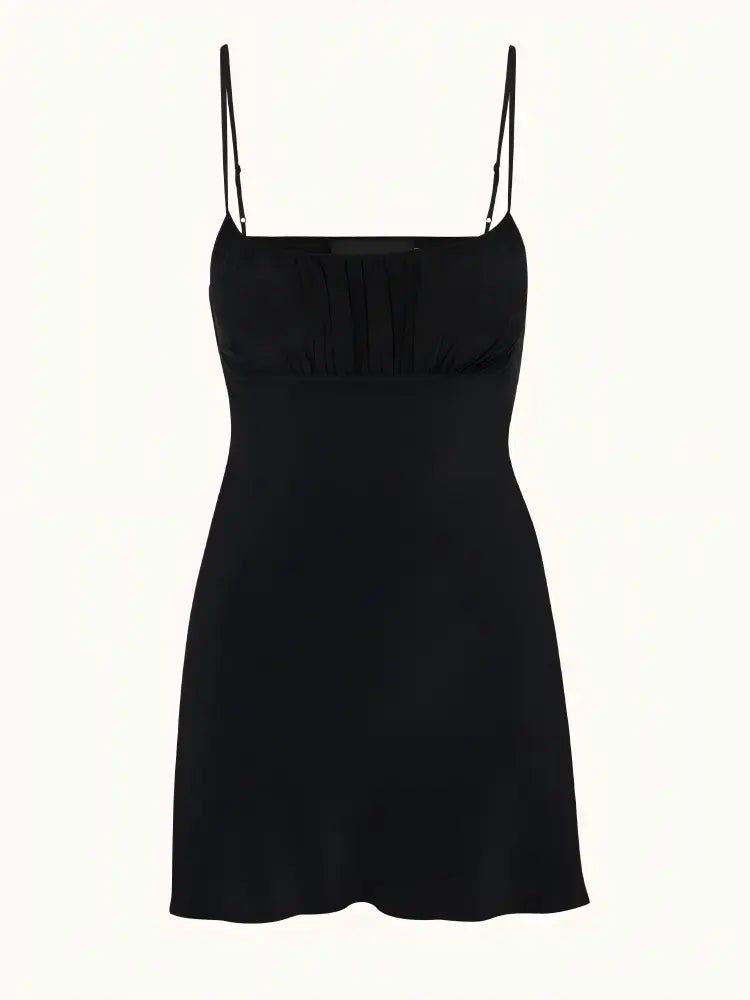 Black Ruched‑Bust Slip Mini Dress