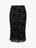Black Flocked‑Floral Bias‑Cut Midi Skirt