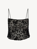 Black Flocked‑Floral Sheer Cropped Cami Top