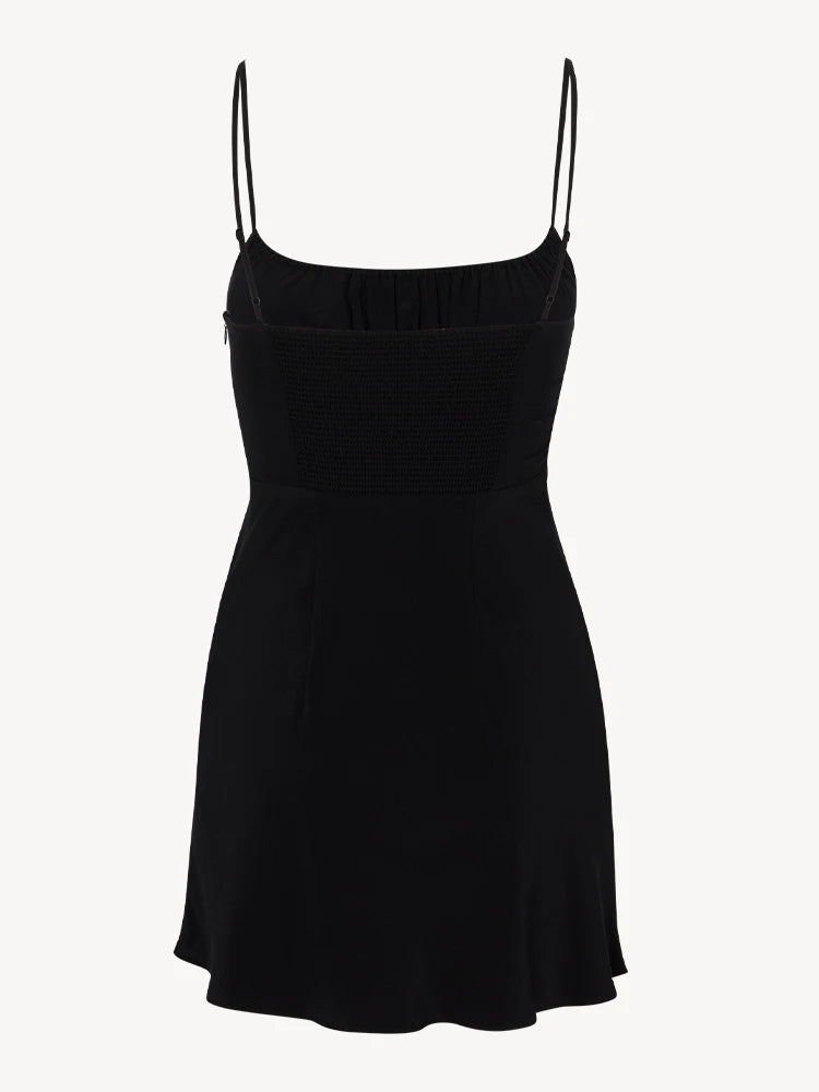Black Ruched‑Bust Slip Mini Dress