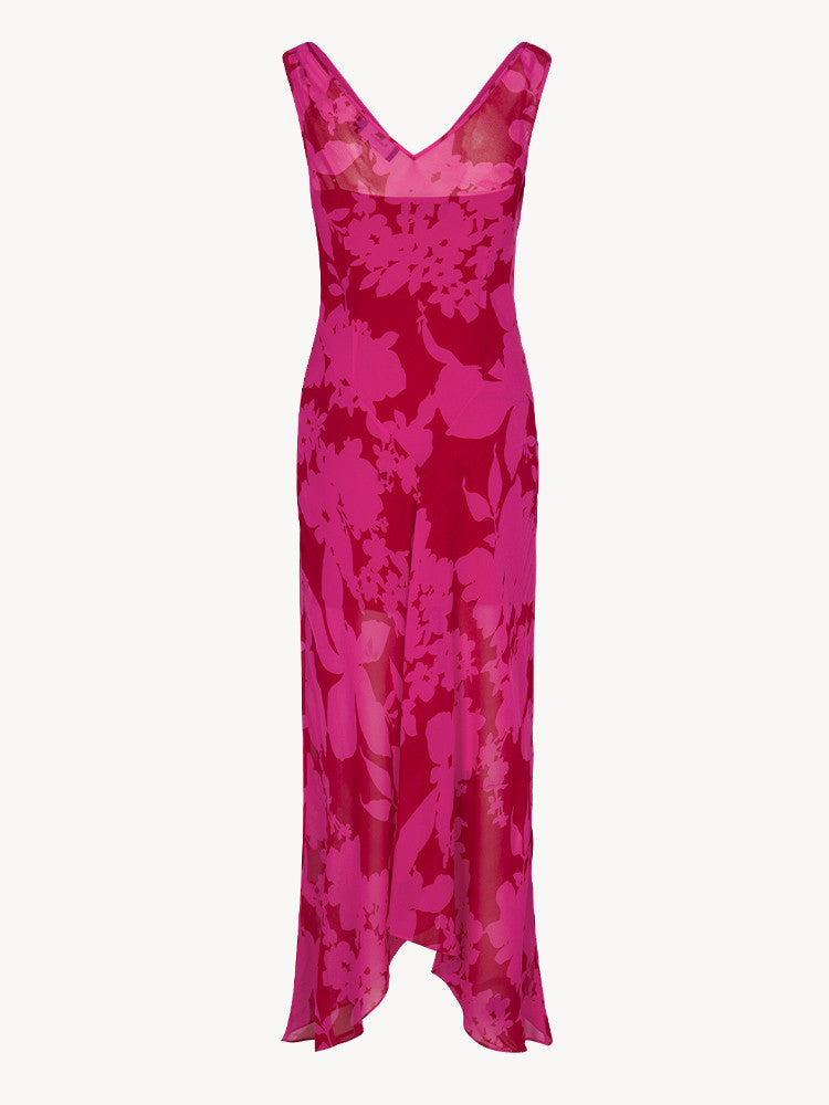 Magenta Floral Cowl Neck Maxi Dress