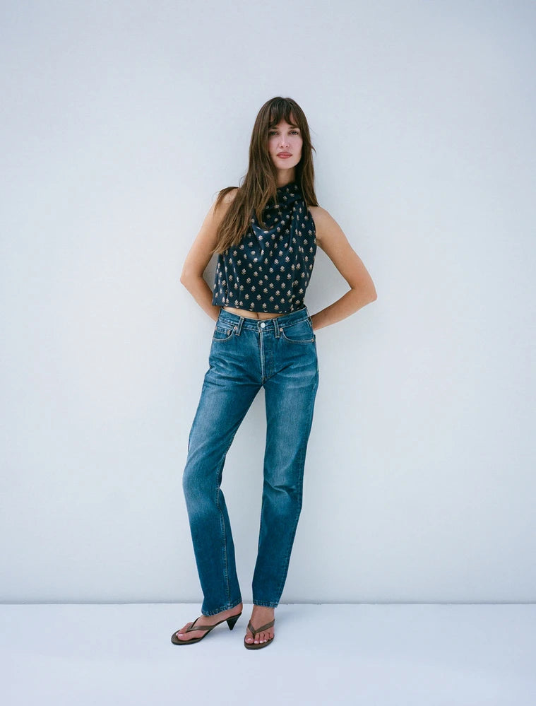 Navy Ditsy Floral Halter Top