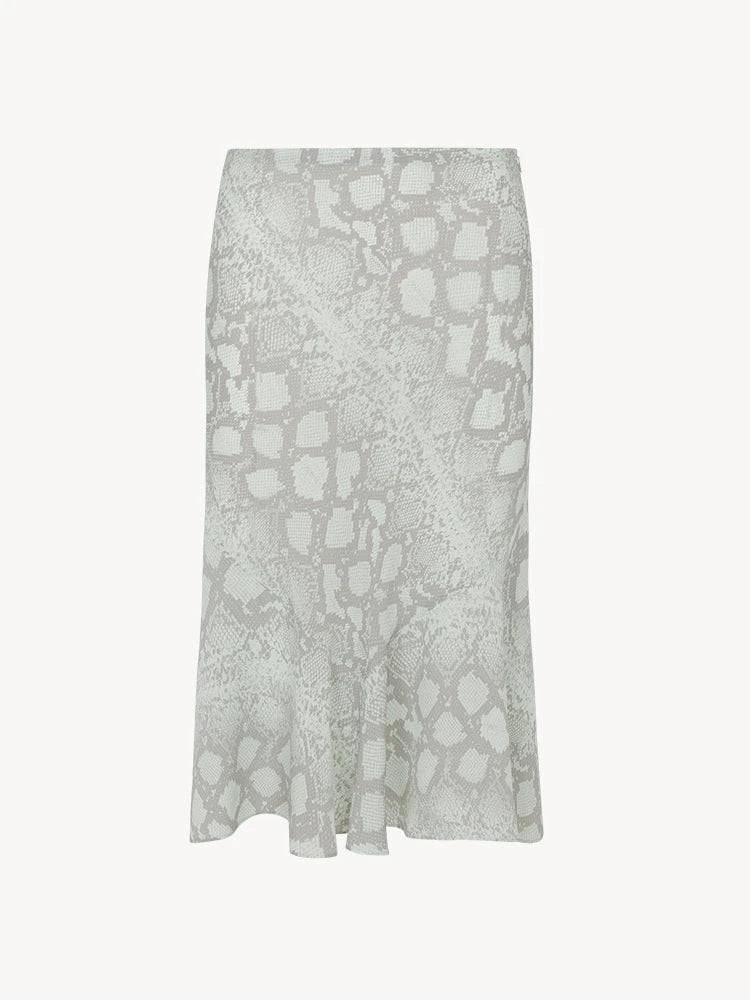 Pale Snake‑Print Bias‑Cut Midi Skirt