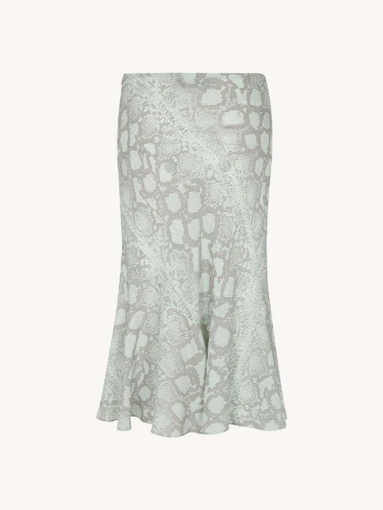 Pale Snake‑Print Bias‑Cut Midi Skirt