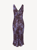 Purple Leopard‑Print V‑Neck Midi Dress