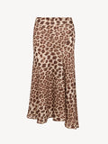 Vintage Leopard Print Bias-Cut Midi Skirt with Asymmetrical Fluted Hem