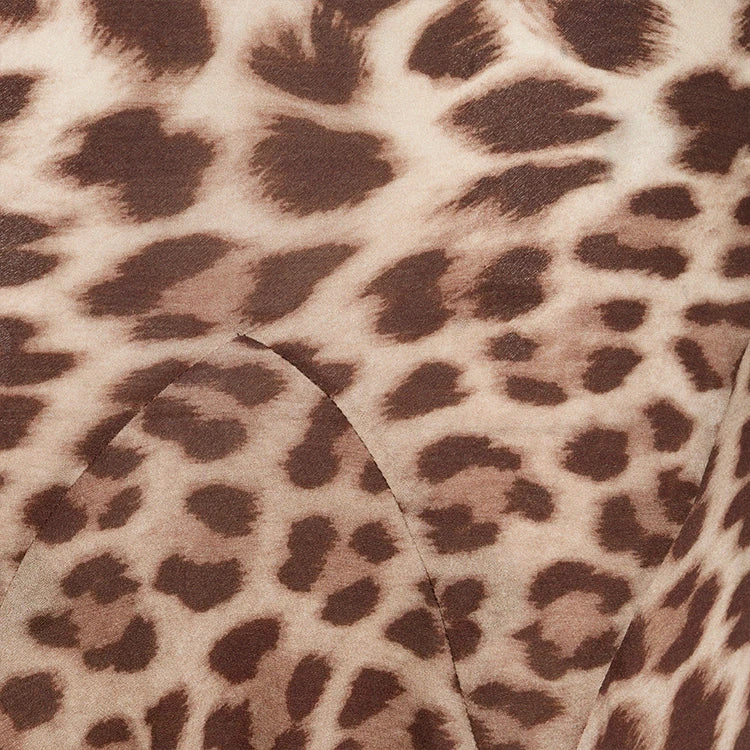Vintage Leopard Print Bias-Cut Midi Skirt with Asymmetrical Fluted Hem