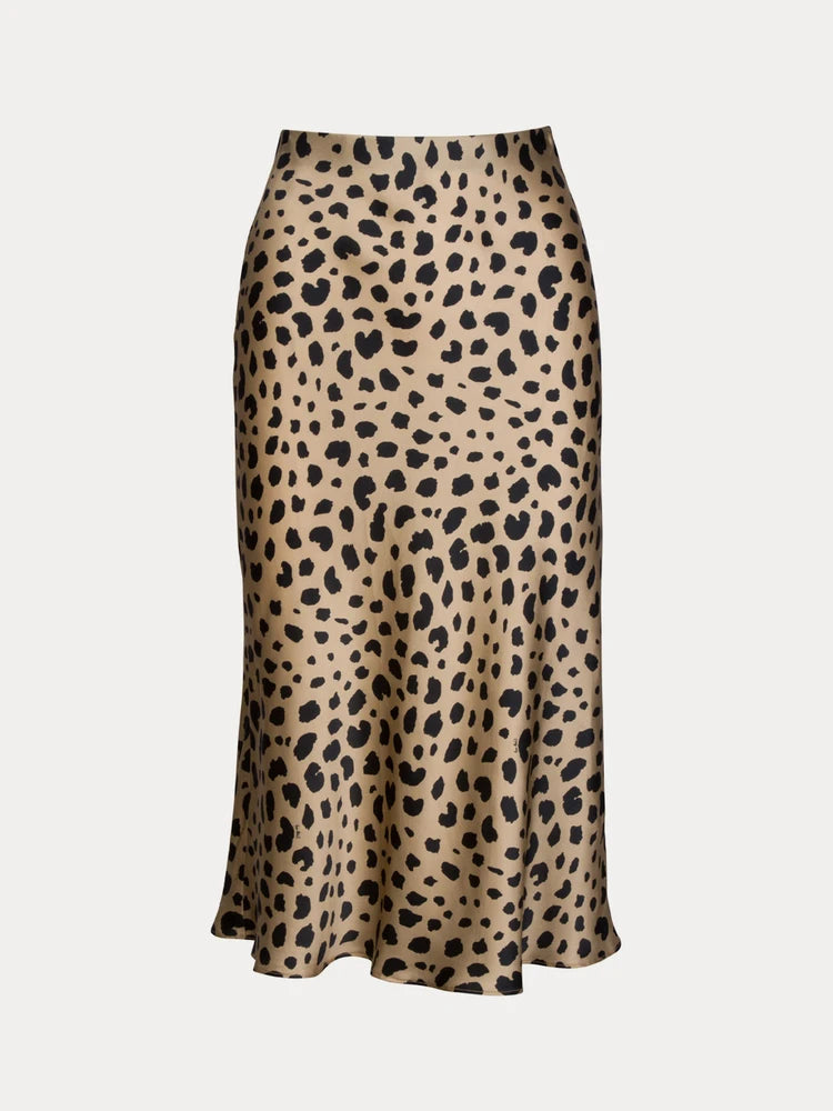 Vintage Leopard Print Satin Bias‑Cut Midi Slip Skirt