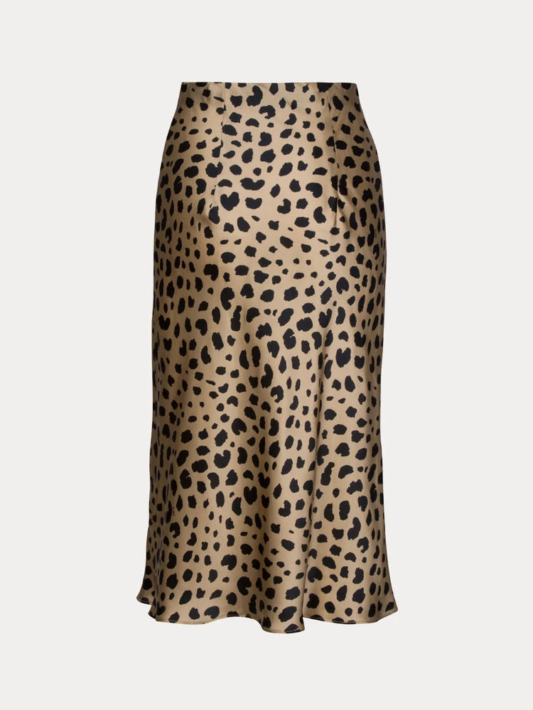 Vintage Leopard Print Satin Bias‑Cut Midi Slip Skirt