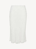 White Flocked‑Floral Bias‑Cut Midi Skirt